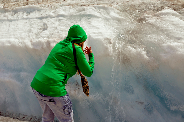 Karen Duquette drinking the water